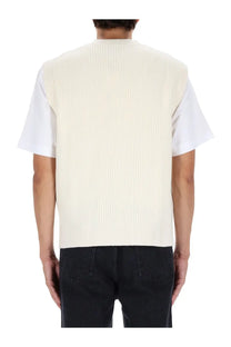 Maison Kitsuné men’s ribbed vest white cream colored with structured minimalist design in knit material