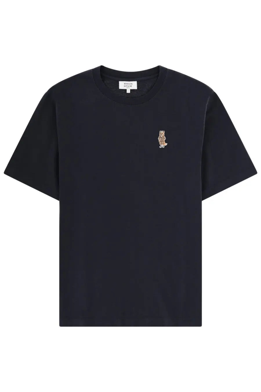 Maison Kitsuné men’s black short-sleeved t-shirt with small embroidered owl on left chest casual wear