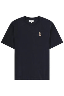 Maison Kitsuné men’s black short-sleeved t-shirt with small embroidered owl on left chest casual wear