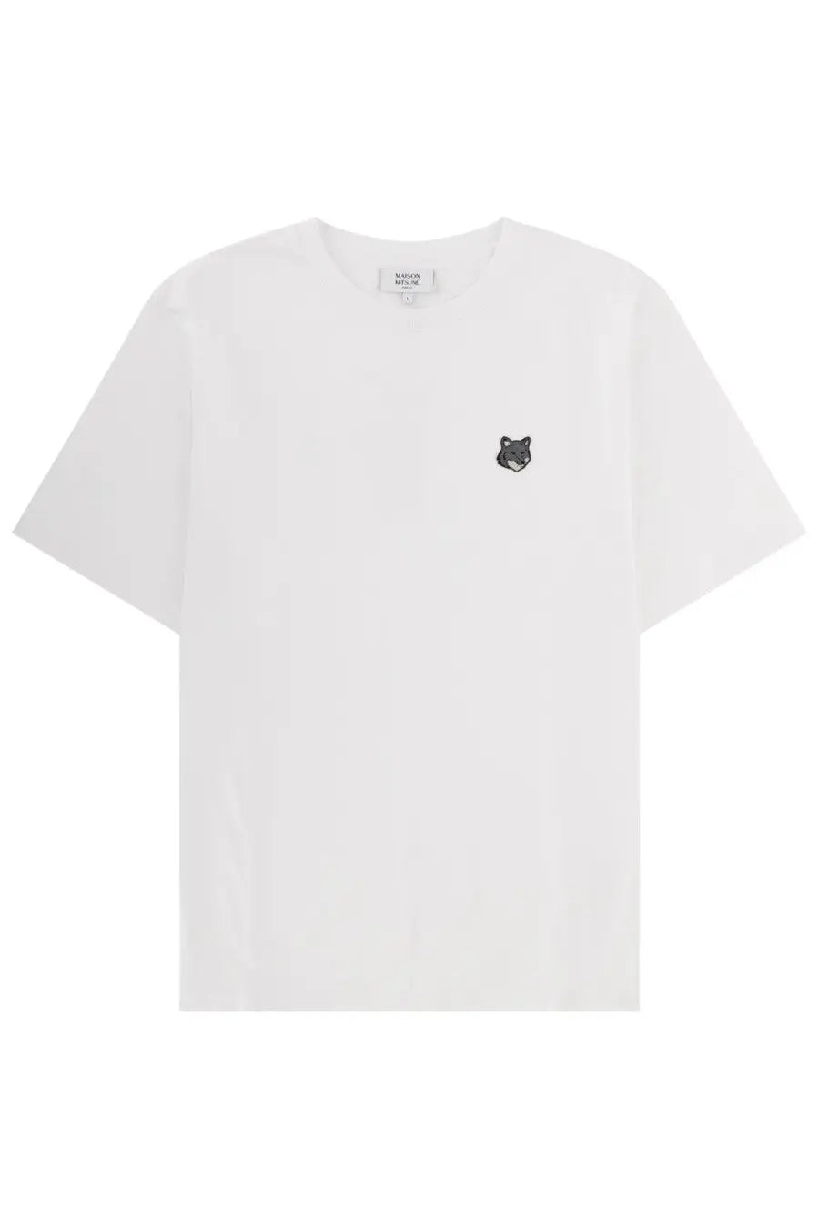 Maison kitsuné men’s white short-sleeved cotton shirt with small embroidered fox head logo on left chest