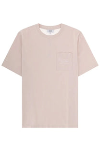 Maison Kitsuné men’s soft beige short-sleeved t-shirt with subtle embroidered logo and clean crew neckline