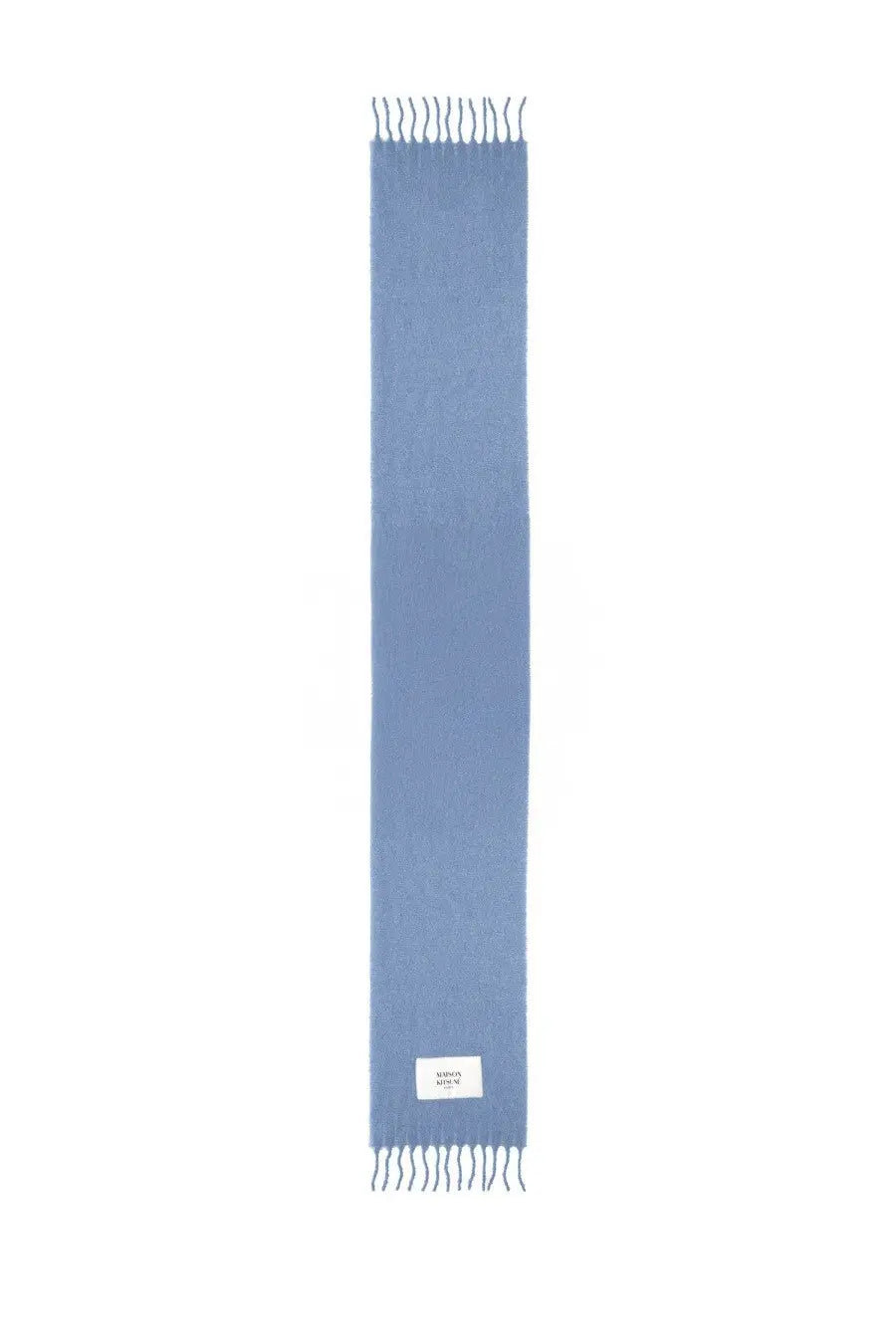 Maison Kitsuné women’s alpaca scarf in soft light blue with subtle textured weave and fringed ends