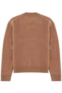 Maison Kitsuné women’s camel-colored ribbed-knit baby fox sweater with classic crew neck and long sleeves