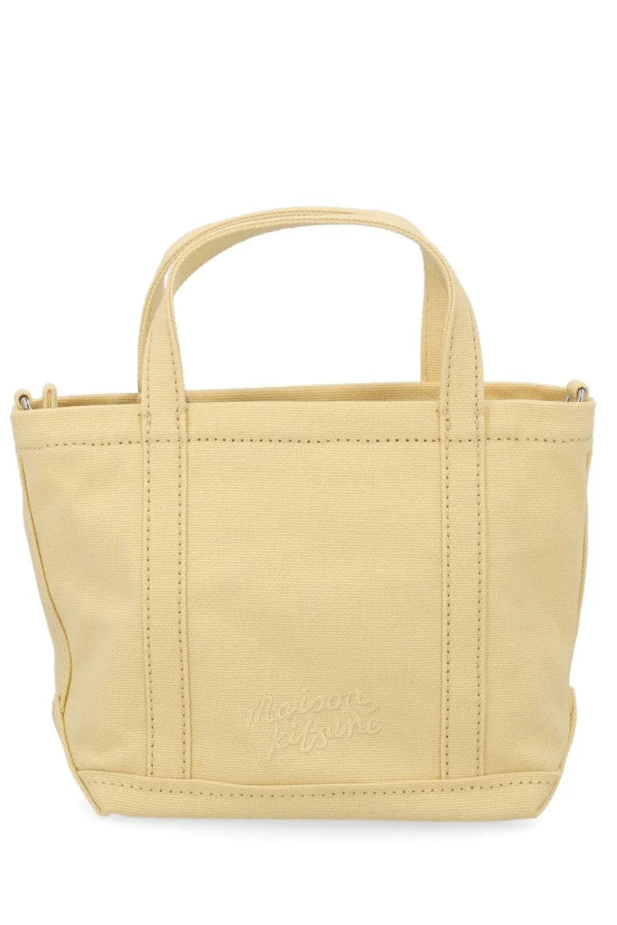 Maison kitsuné women’s borsa tote fox head mini beige canvas bag with short handles and embroidered logo on front