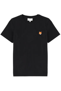 Maison Kitsuné women’s black short-sleeved cotton t-shirt with small embroidered fox logo on left chest