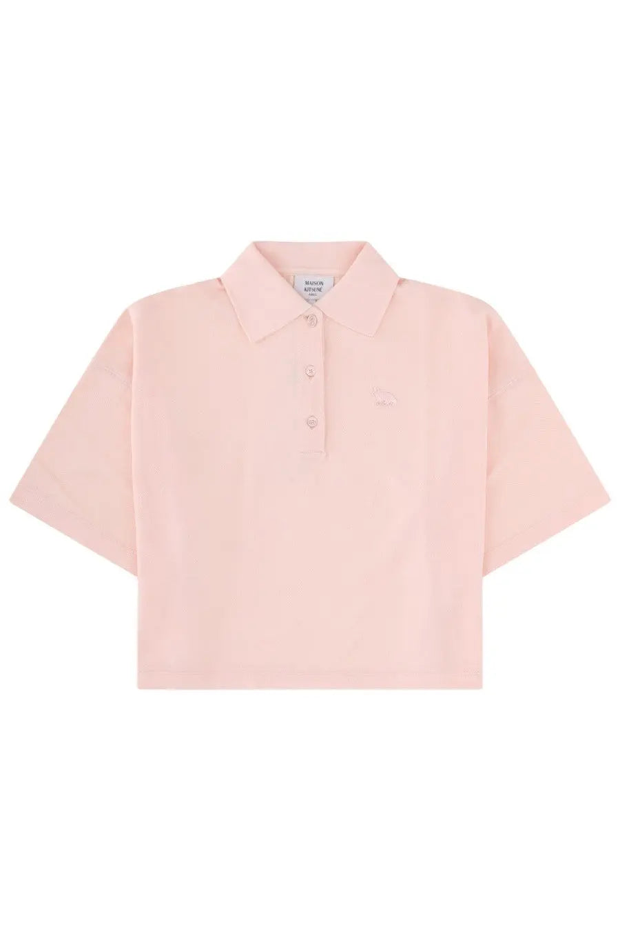 Maison Kitsuné women’s soft pink cropped polo shirt with classic collar short sleeves and subtle button closures