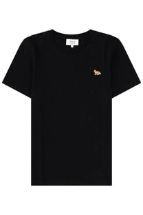 Maison kitsuné women’s black t-shirt with small embroidered baby fox on the left chest in cotton material