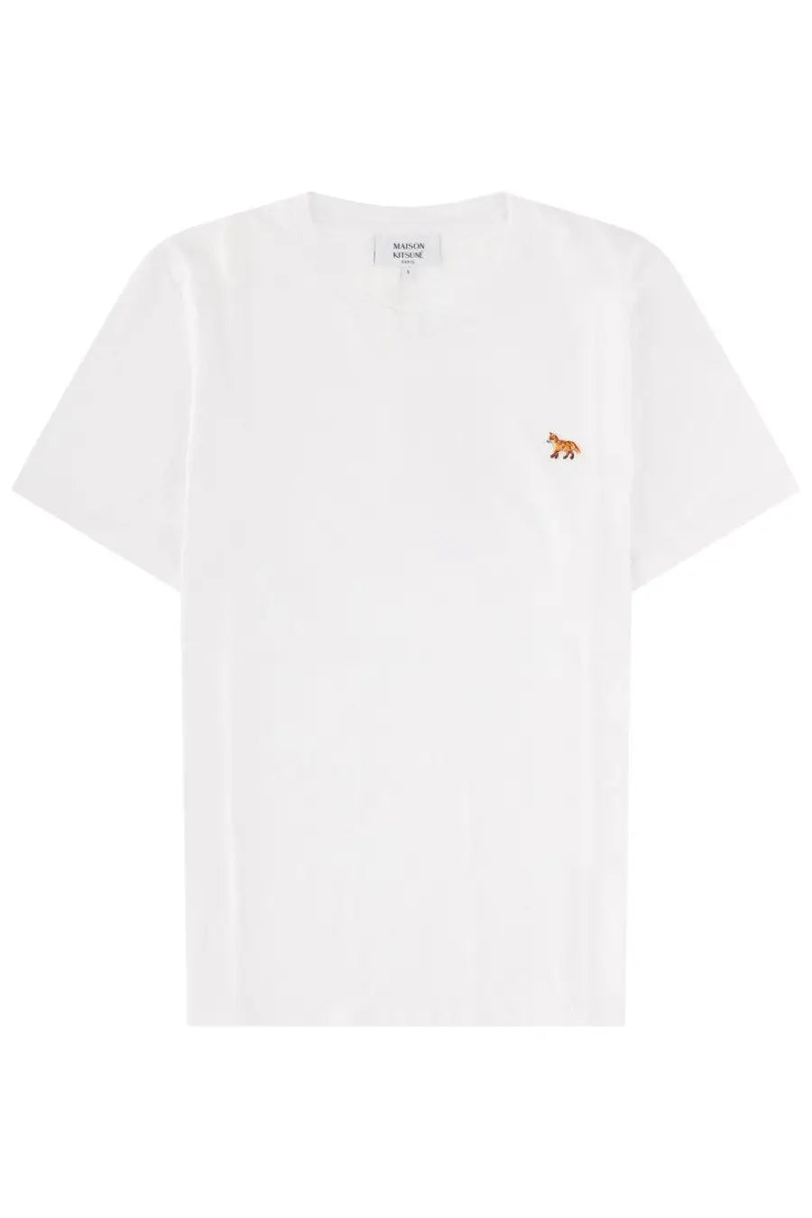 Maison Kitsuné women’s white cotton short-sleeved shirt with a small embroidered fox on the left chest