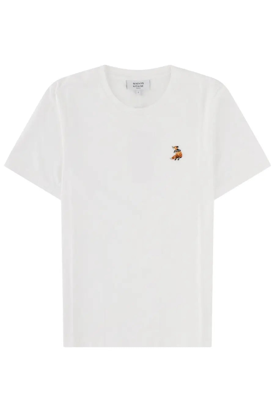 Maison Kitsuné women’s white cotton t-shirt with a small embroidered fox on the left chest