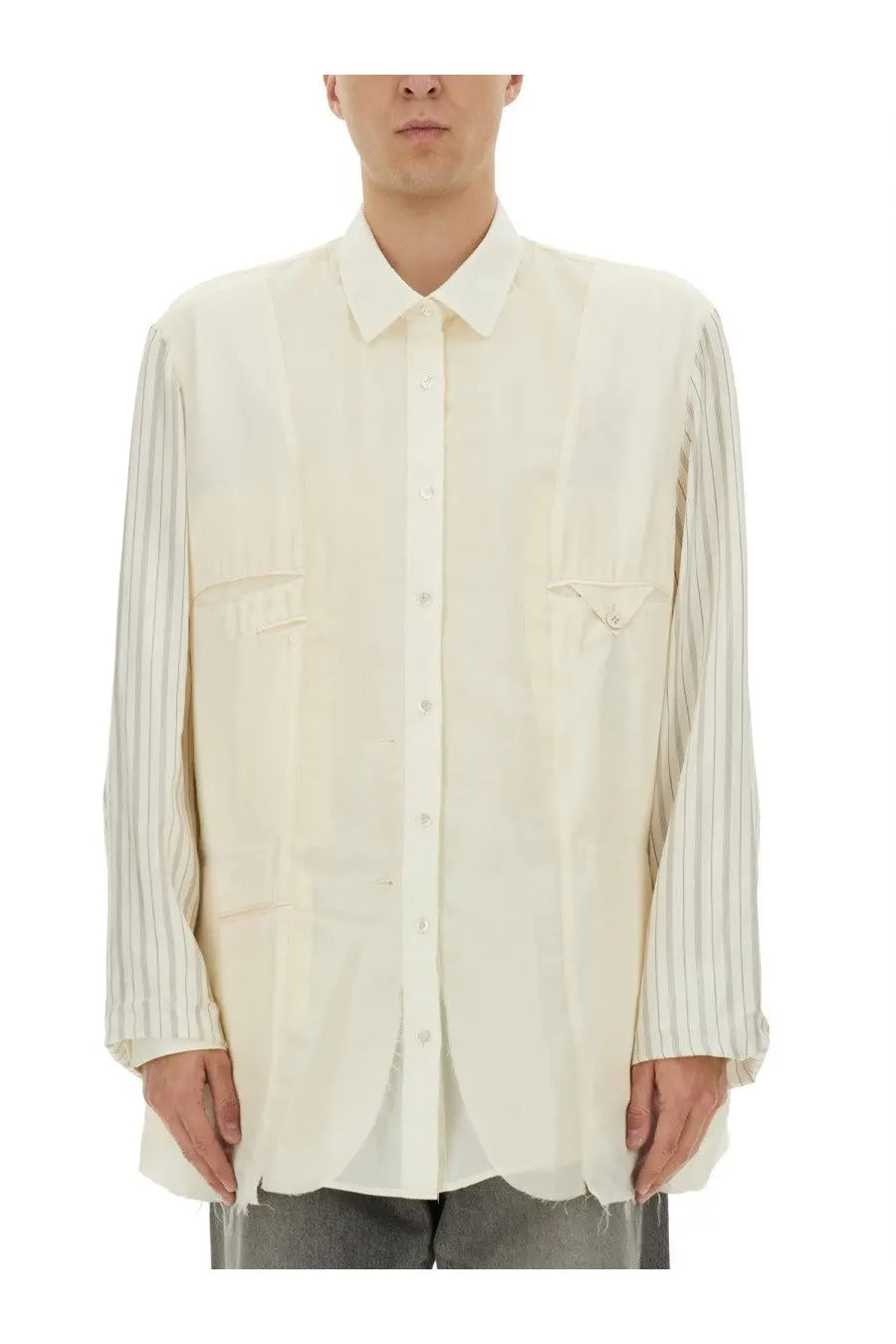 Maison Margiela men’s anonymity of the lining jacket white off-white long-sleeved shirt with striped sleeves and pleated texture