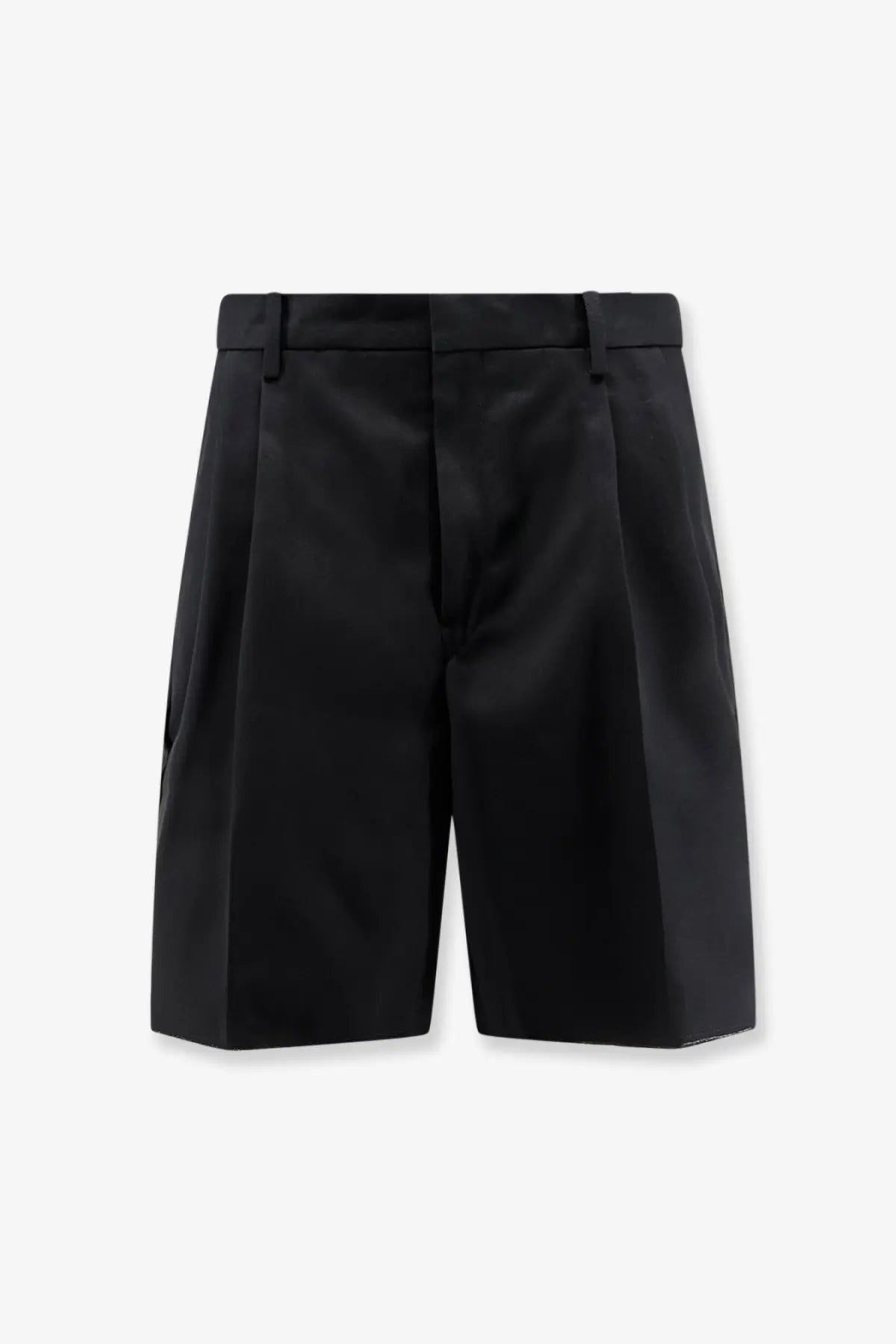 Maison Margiela men’s black cotton blend bermuda shorts with pleated tailored design and smooth satin-like finish
