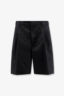 Maison Margiela men’s black cotton blend bermuda shorts with pleated tailored design and smooth satin-like finish