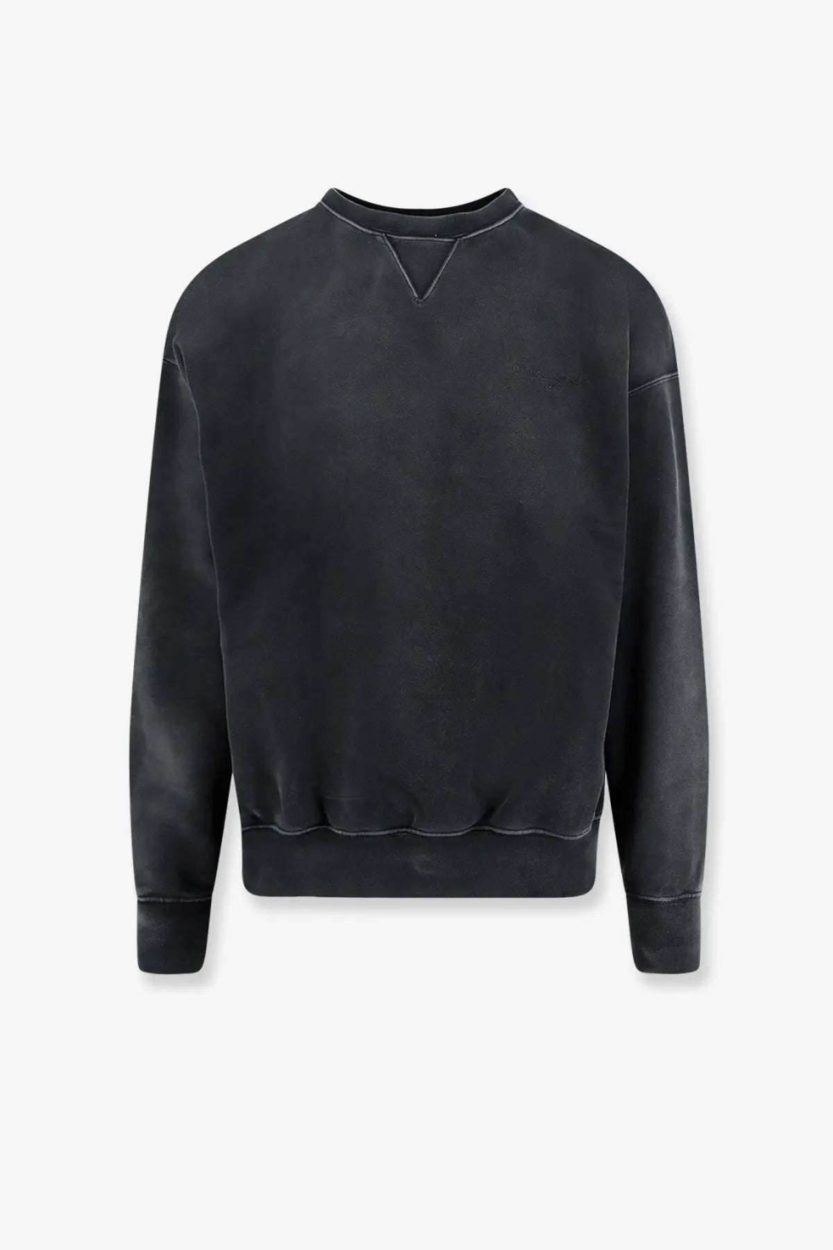 Maison Margiela men’s black distressed cotton sweatshirt with ribbed cuffs and hem for casual wear