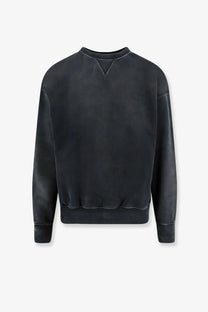 Maison Margiela men’s black distressed cotton sweatshirt with ribbed cuffs and hem for casual wear