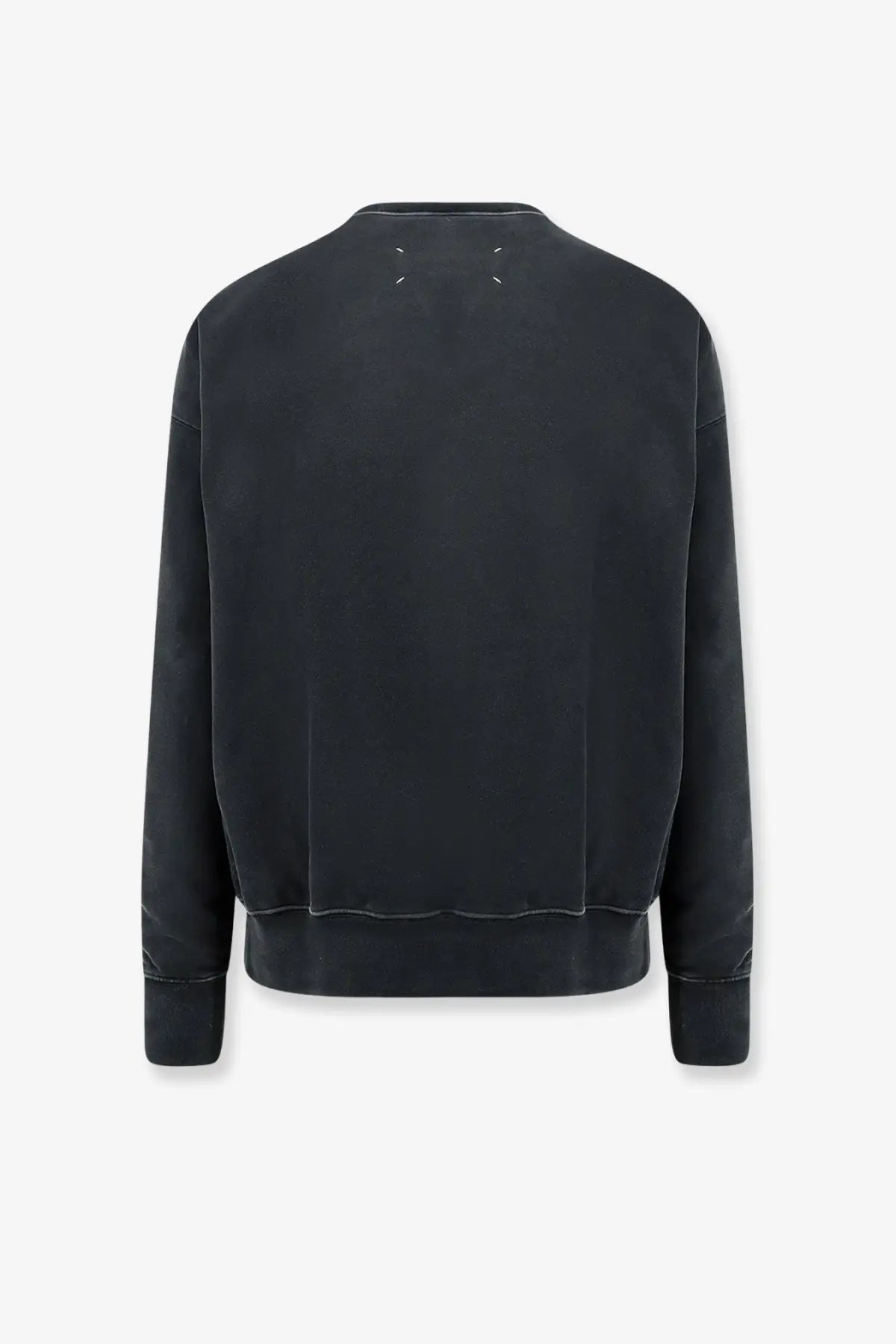 Maison Margiela men’s black cotton oversized sweatshirt with subtle white stitching at neckline and cuffs