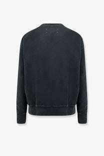 Maison Margiela men’s black cotton oversized sweatshirt with subtle white stitching at neckline and cuffs