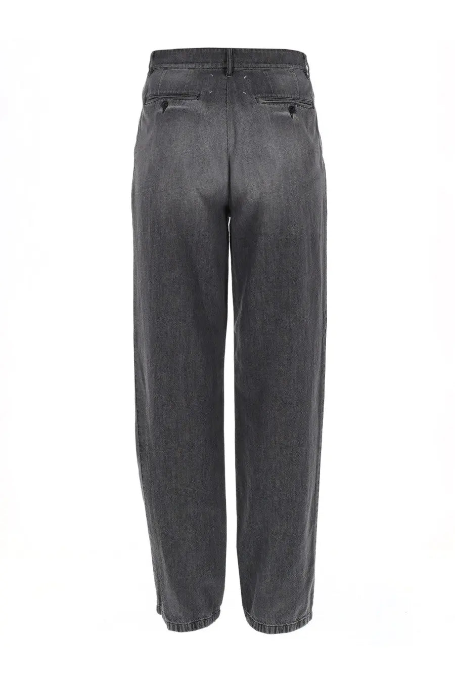 Maison Margiela men’s dark gray wide-leg denim jeans with relaxed fit subtle fading in black cotton denim