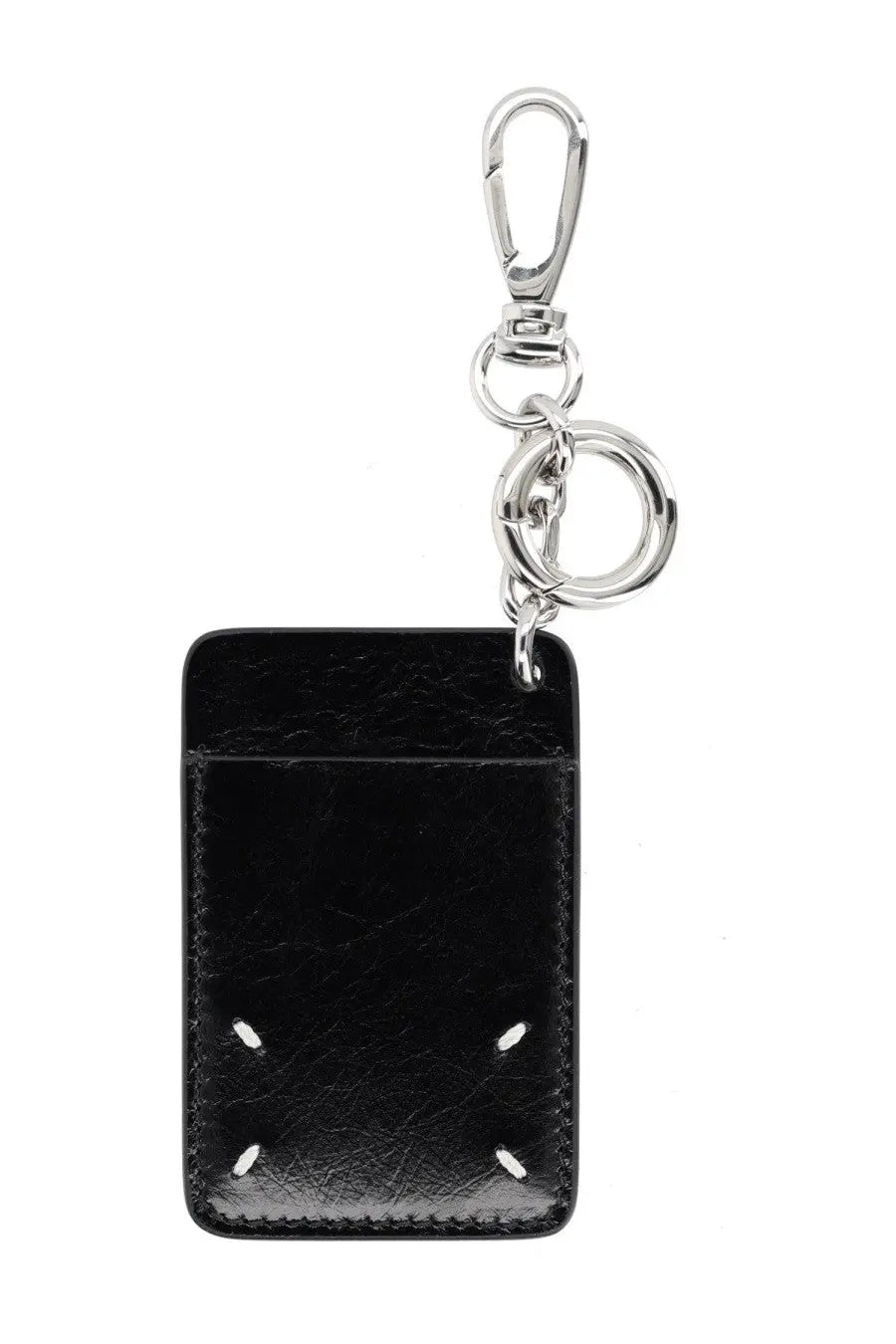 Maison Margiela men’s keychain cardholder black leather with white stitching and silver metal clasp
