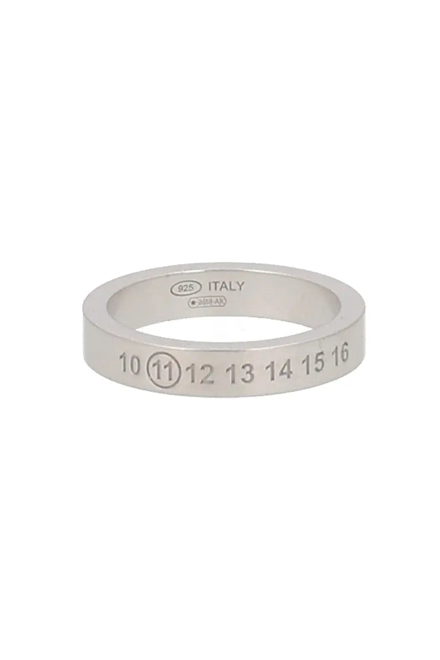 Maison Margiela men’s numeric grey silver band ring engraved 10 to 16 with circle around 11 and 925 Italy mark inside