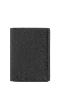 Maison Margiela men’s Portacarte bi fold black wallet made of textured leather with precise stitching along edges