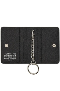 Maison Margiela men’s black textured leather bifold card holder with numbered slots silver chain and key ring