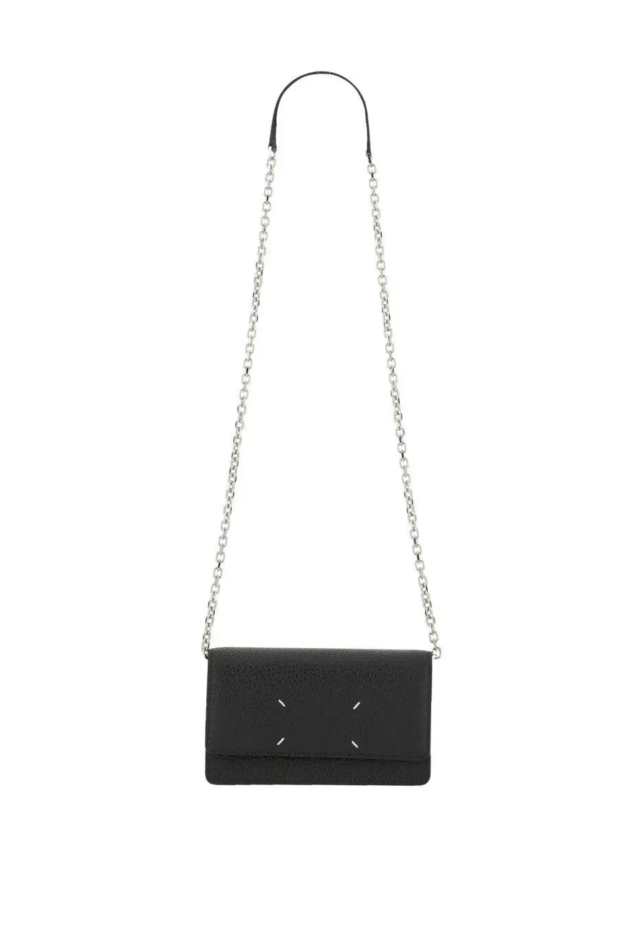 Maison Margiela men’s portafoglio large con catena black black leather crossbody bag with silver chain strap and white stitching