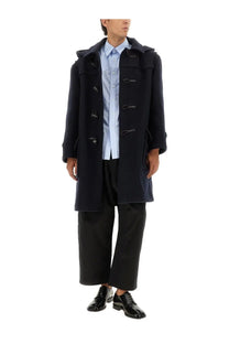 Black wool duffle coat with hood and toggle closures in maison margiela mens reversible coat blue collection