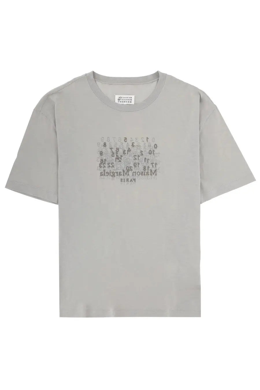 Maison margiela men’s grey short-sleeved t-shirt with subtle distressed maison margiela paris typographic print