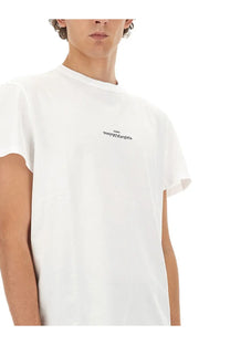 Maison Margiela men’s white cotton t-shirt with a small black embroidered logo on the chest