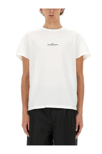 Maison Margiela men’s white short-sleeved cotton t-shirt with small black embroidered chest logo