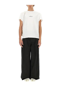 Maison Margiela men’s white cotton t-shirt with short sleeves and minimalist black text logo on chest