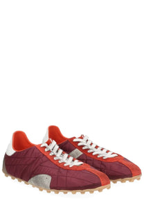 Maison Margiela men’s quilted maroon sneaker sprinters with orange accents white laces and silver side patches