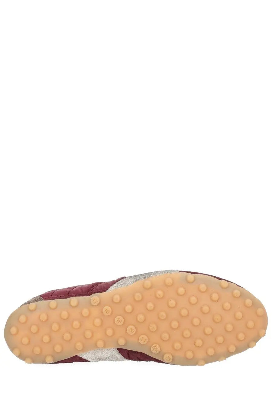 Maison Margiela men’s sneaker sprinters red maroon and silver quilted sneaker with textured rubber sole