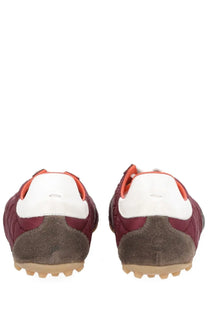 Maison Margiela men’s sneaker sprinters red maroon and white quilted suede sneakers with orange accents