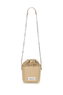 Maison Margiela unisex beige leather bucket bag with silver chain strap and white label with black numbers