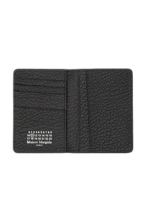 Maison Margiela unisex card holder in black textured leather with white printed numbers and branding Paris