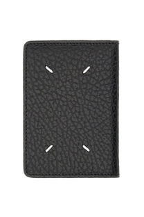 Maison Margiela unisex card holder black textured leather wallet with white stitching minimalist face design