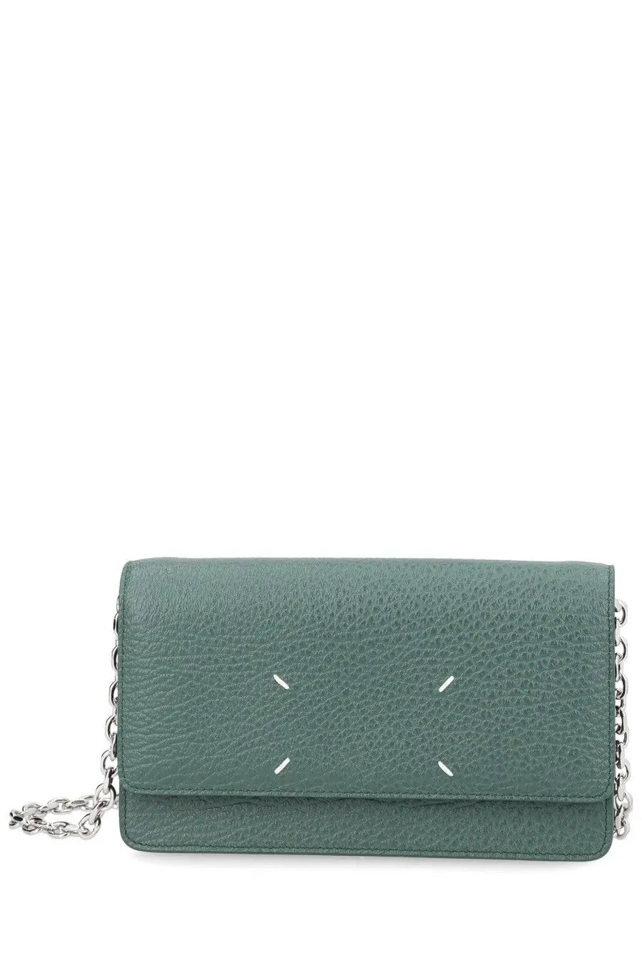 Maison Margiela unisex four stitches wallet green in sleek olive green leather with textured surface and white stitching details