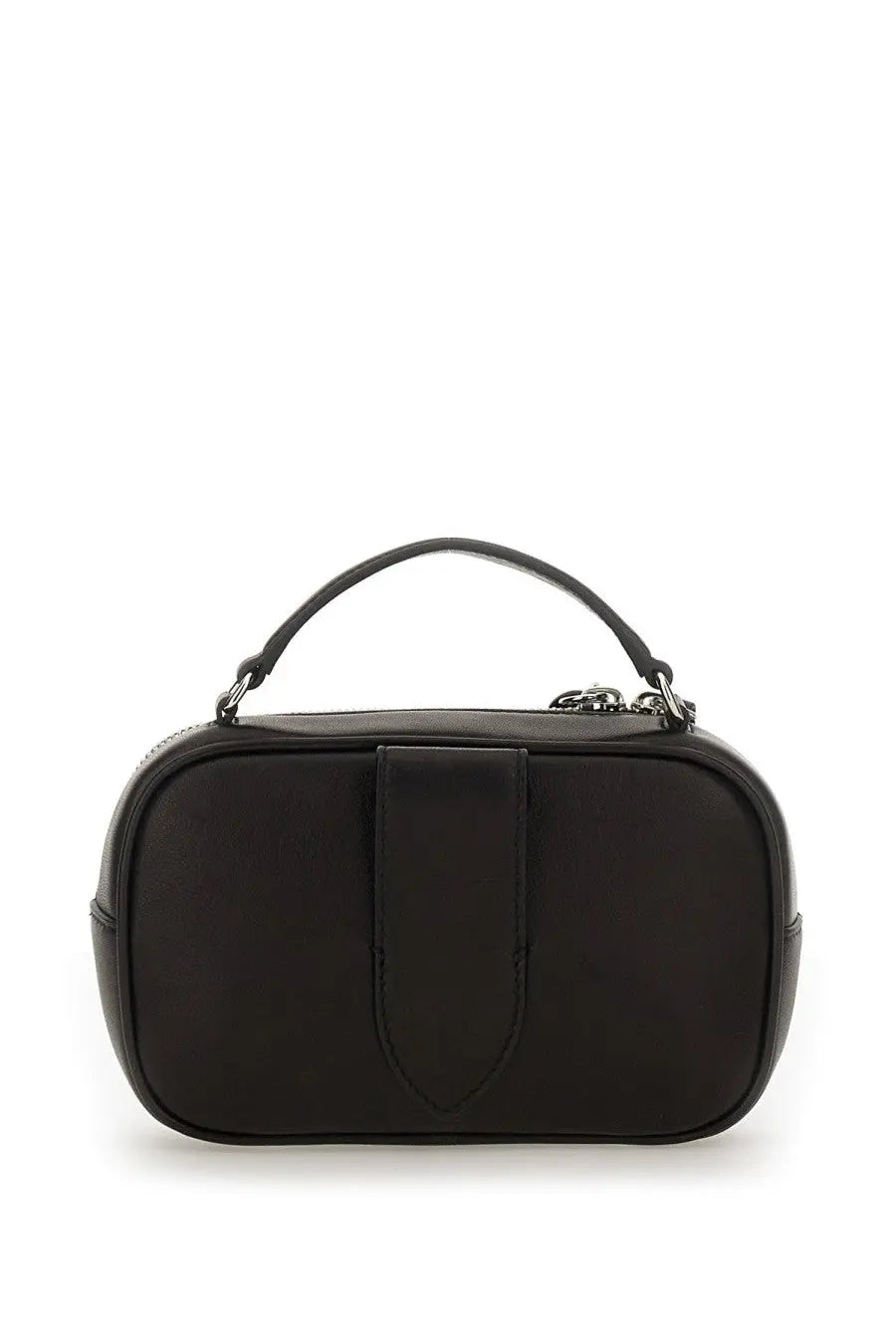 Maison Margiela unisex glam slam black leather camera bag with top handle and silver-toned hardware