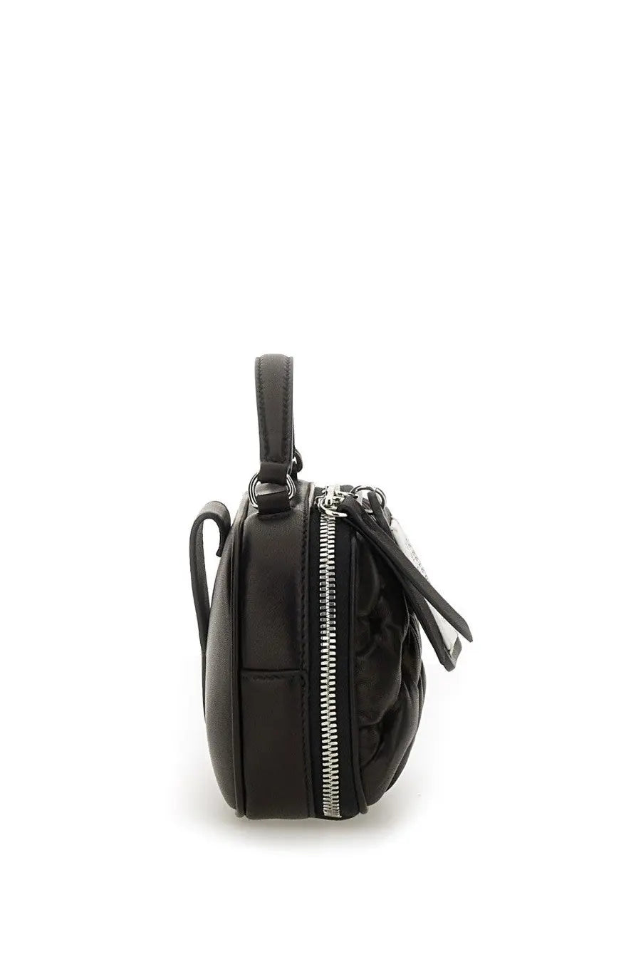 Maison Margiela unisex glam slam bag black quilted leather mini handbag with top handle and adjustable shoulder strap