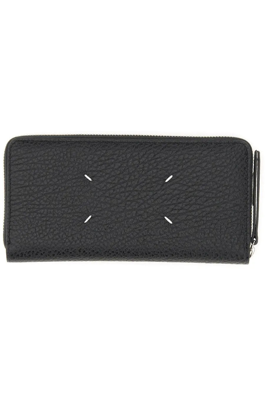 Maison Margiela unisex leather wallet in black textured leather with white stitching details