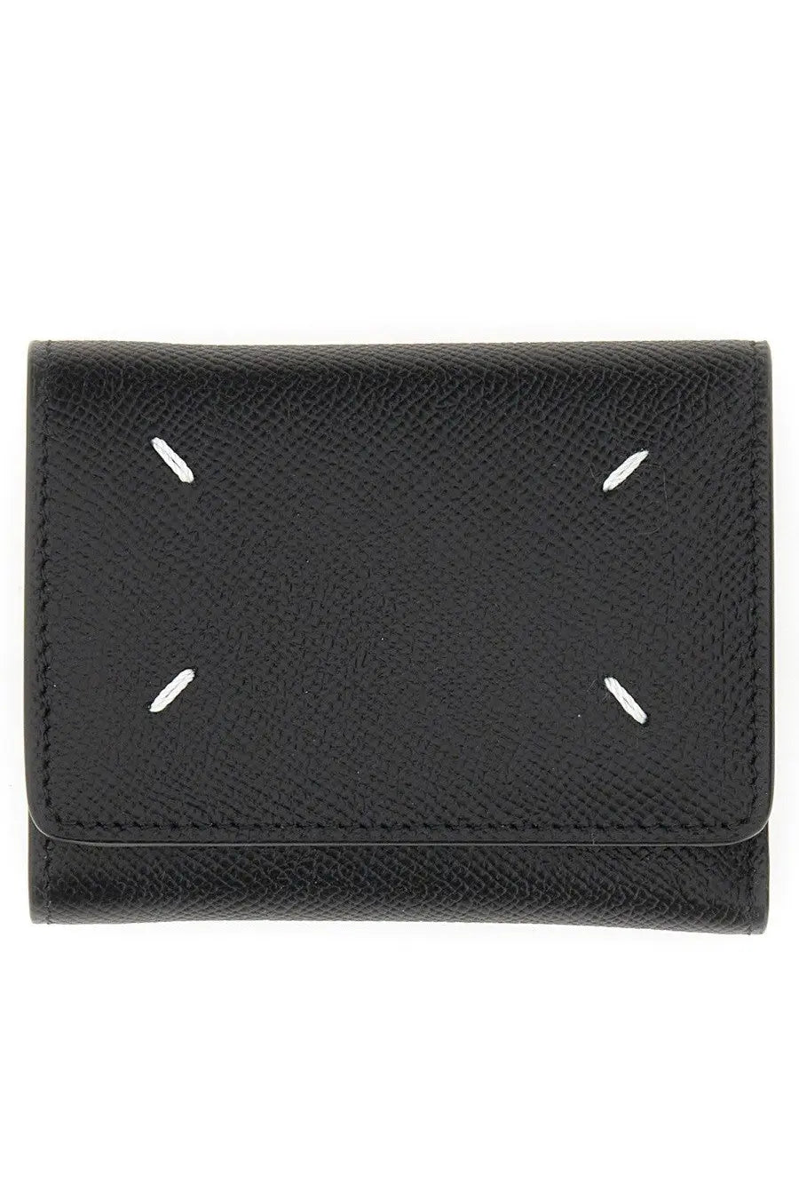 Maison Margiela unisex black leather wallet with textured finish and white stitching accents