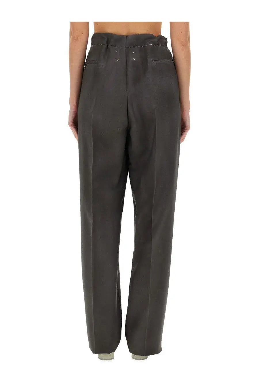 Maison Margiela unisex grey high-waisted wool and mohair trousers with tailored straight-leg cut and subtle stitching details