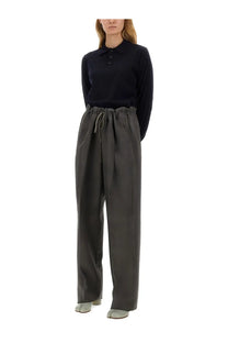 Maison Margiela unisex dark gray wide-leg wool and mohair pants with a drawstring waistband