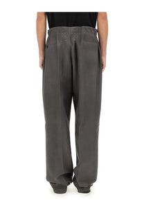 Maison Margiela unisex wool and mohair dark gray wide-leg trousers with relaxed fit and subtle waistband stitching