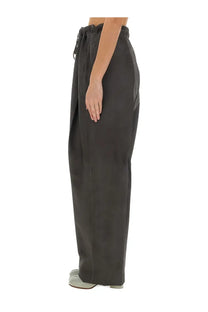 Maison Margiela unisex dark gray wide-leg wool and mohair pants with a drawstring waistband