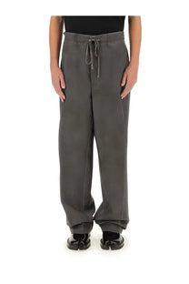 Maison Margiela unisex dark gray wide-leg wool and mohair pants with a drawstring waistband