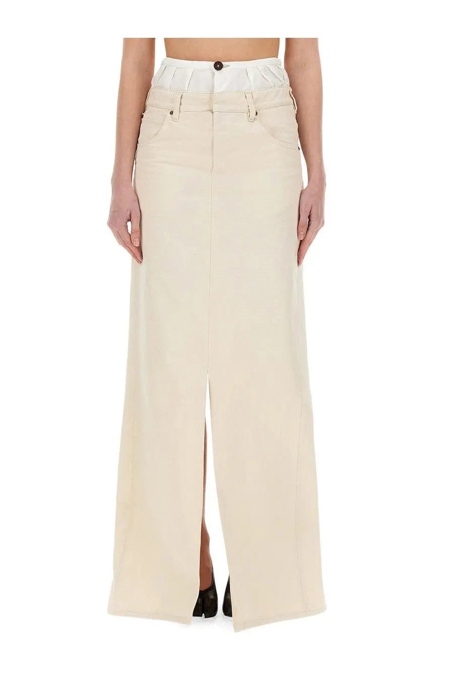 Maison Margiela women’s anonymity of the lining cream-colored wide-leg skirt with high waist and front slit