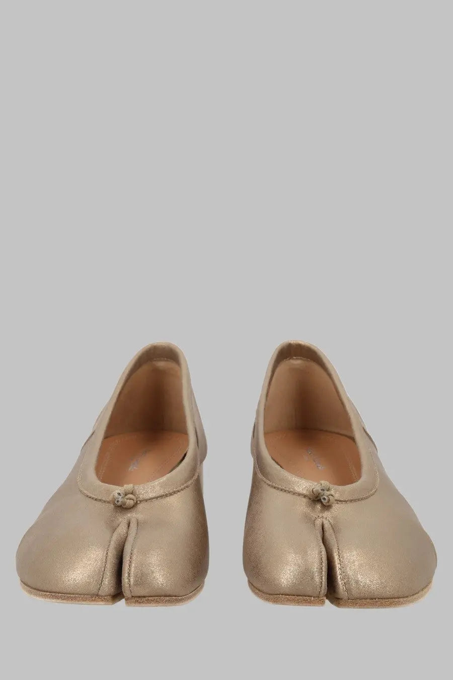 Maison Margiela women’s ballerina new tabi gold metallic gold-tone leather shoes with split-toe design front view
