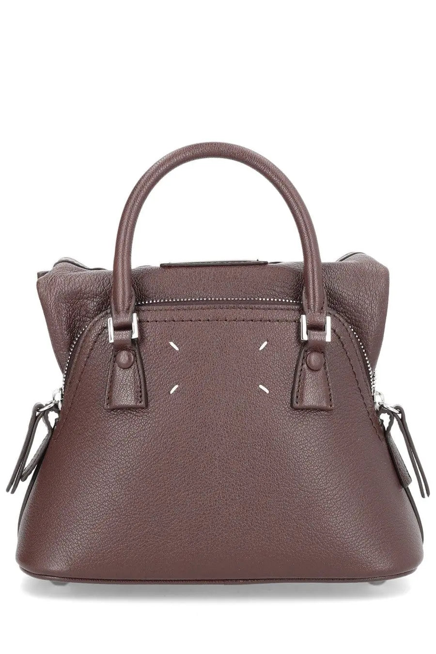 Maison Margiela women’s classique brown leather handbag with silver-tone hardware and distinctive stitching details
